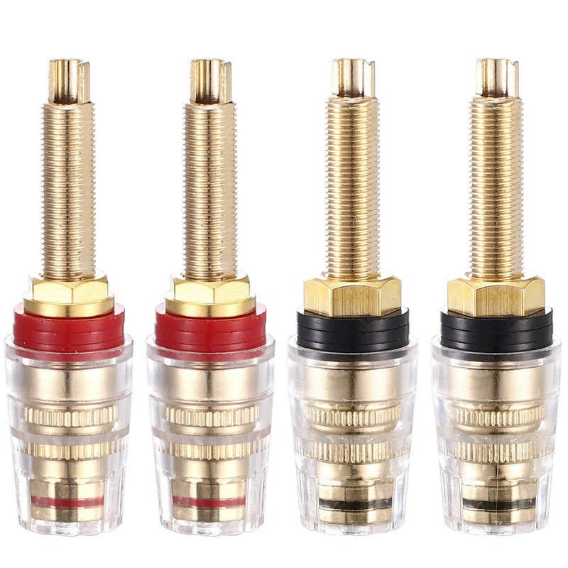 Facmogu 4PCS Black & Red Heavy Duty 5-Way Binding Post Banana Jacks 4mm, 24K Gold Plated Sold Brass Insulated Binding Post Banana Plugs, Speaker Amplifier Bindling Post Terminals - Long - Image 1